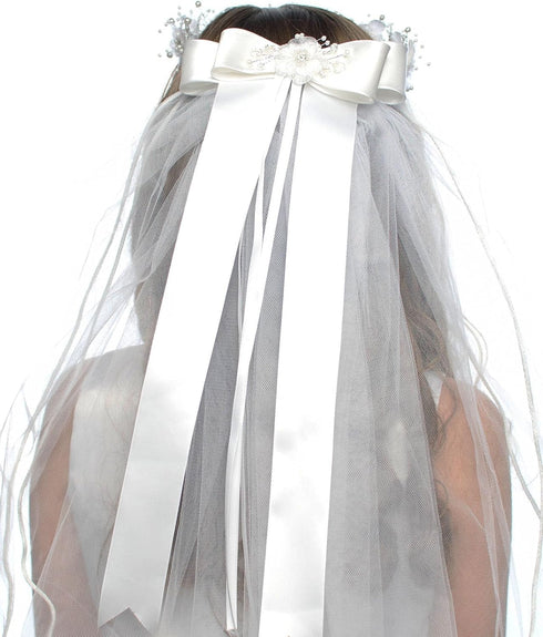 Girls First Communion White Floral Wreath Veil...