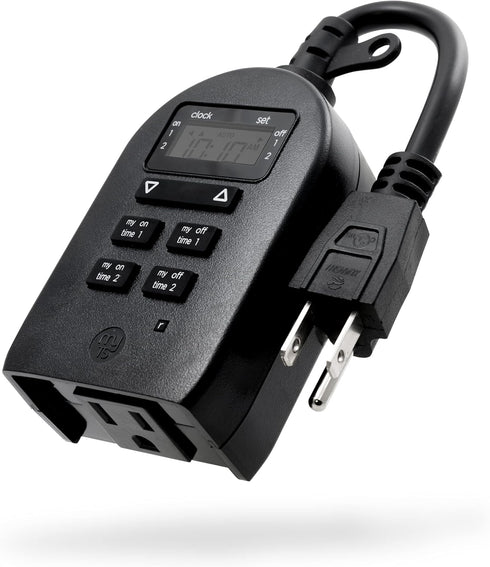 myTouchSmart Indoor/Outdoor Plug-In Digital Timer, One Grounded Outlet, Two Easy-to-Set Custom Daily On/Off Times, Weather Resistant, Ideal for Sm...