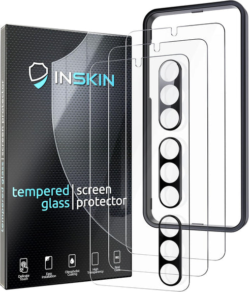 Inskin Screen Protector for Samsung Galaxy S23 Plus 5G (6.6 inch, 2023) - Ultimate 3+3 Tempered Glass Set with Camera Lens Guard and Auto Alignmen...