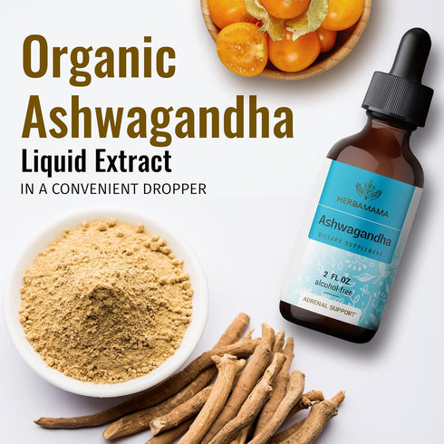 HERBAMAMA Ashwagandha Liquid Drops - Organic Ashwagandha Root Tincture - Ashwagandha Extract Supplements for Men & Women - Vegan Liquid Complex 2 ...