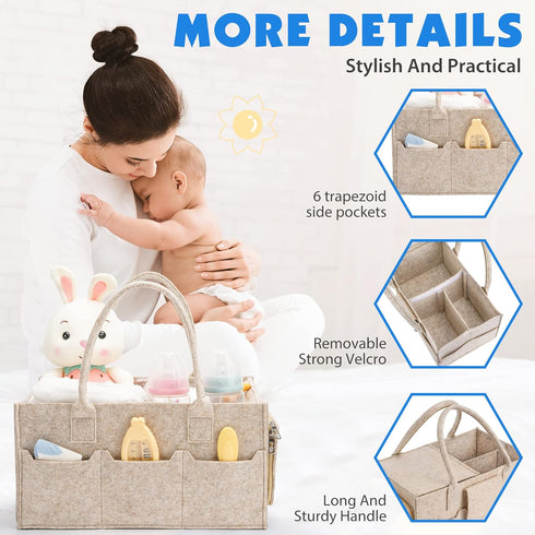 Maliton Diaper Caddy Organizer for Baby Boy Girl, Car Baby Organizer with Handles, Diaper Organizer Caddy for Changing Table, Felt Diaper Caddy wi...