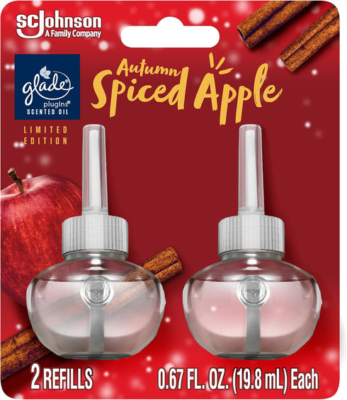 Glade PlugIns Refills Air Freshener, Scented and Essential Oils for Home and Bathroom, Autumn Spiced Apple, Limited Edition Scent, 1.34 Fl Oz, 2 C...