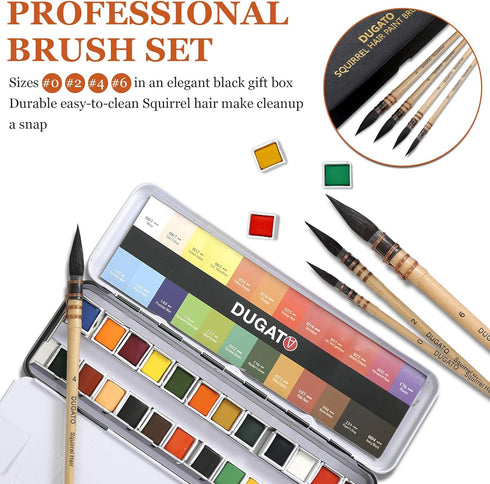 Professional Watercolor Paint Brushes, Round Squirrel Hair Paint Brush Set for Art Painting, Gouache, Fine Detailing, Acrylic, Gouache, Oil (4 Bru...
