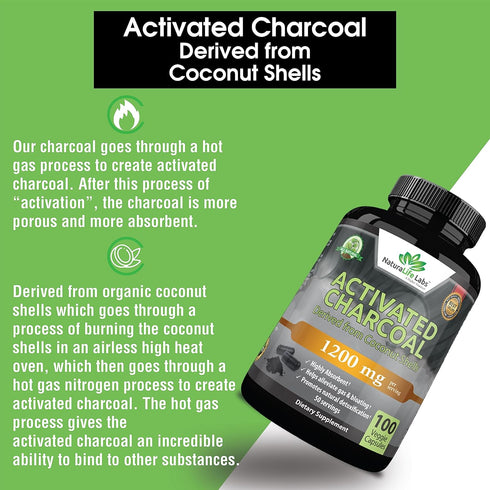 Activated Charcoal Capsules - 1,200 mg Highly Absorbent Helps Alleviate Gas & Bloating Promotes Natural detoxification Derived from Coconut Shells...