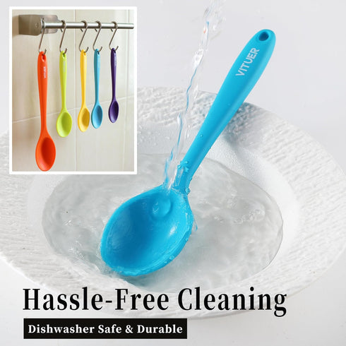 5PCS Silicone Serving Spoons Set, Vituer Heat Resistant Kitchen Spoons for Cooking, Mixing, Stirring and Serving, Dishwasher Safe (5 Pack, Multico...