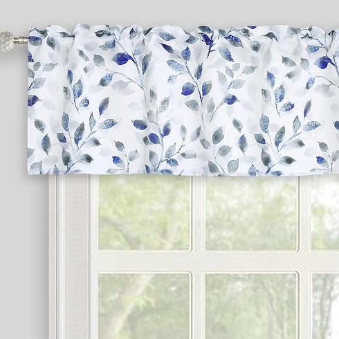 Valance for Windows Watercolor Leaves Print Rod Pocket for Kitchen 52 x 14 Inches, Blue/Gray...