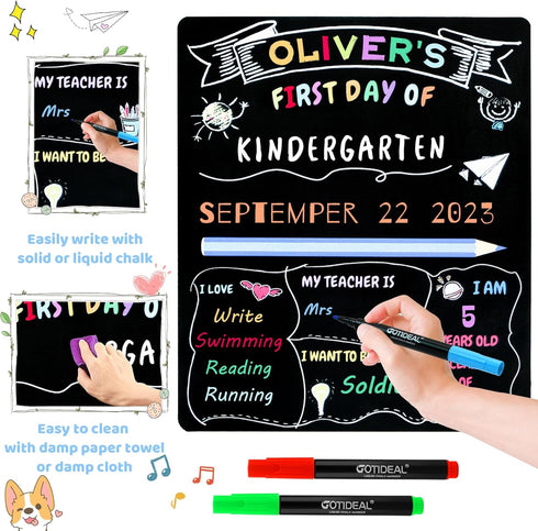 GOTIDEAL First & Last Day of School Board, 10 x 12 Inch Double Sided Back to School Sign for Kids Boys Girls with 5 Chalk Markers, 1st Day of Kind...