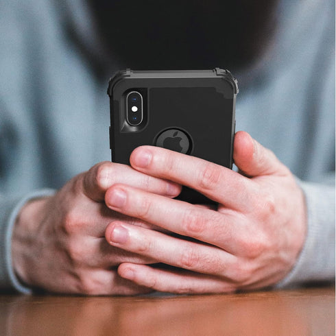 IDweel for iPhone Xs Max Case with Tempered Glass Screen Protector, 3 in 1 Shock Absorption Heavy Duty Protection Hard PC Cover Soft Silicone Bump...