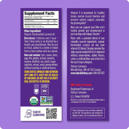 Ddrops Kids Booster 600IU 100 Drops - Daily Liquid Vitamin D for Kids. Support Strong Bones & Immune System in Children. No Preservatives, No Suga...