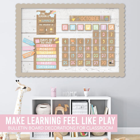 Rustic Classroom Calendar Set Bulletin Board - Bulletin Board Calendar For Classroom Elementary, Teacher Calendar Bulletin Board Sets, Preschool C...