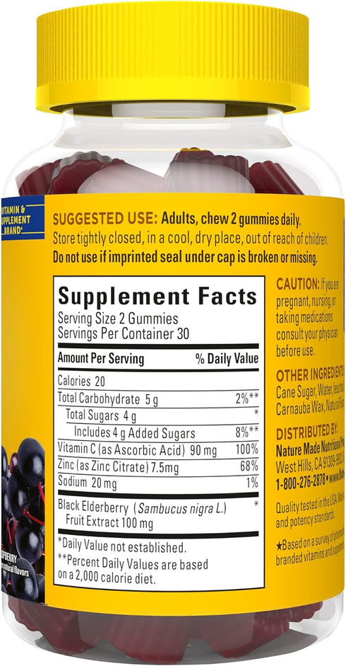Nature Made Elderberry with Vitamin C and Zinc, Dietary Supplement for Immune Support, 60 Elderberry Gummies, 30 Day Supply...