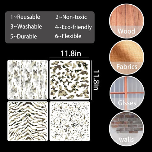 9 Pieces Camo Stencils for Spray Paint, Camouflage Pattern Stencils Templates Reusable Digital Camo Paint Stencils for Boat DIY Crafts Spray Paint...