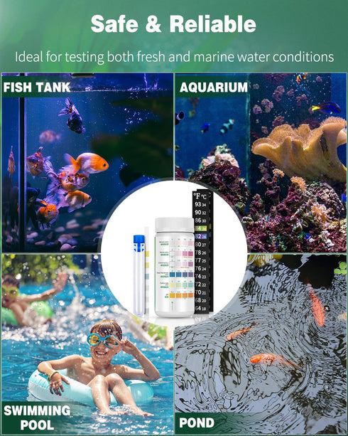 Pawfly 6 in 1 Aquarium Test Strips, 100 Strips Fish Tank Testing Strips for pH Chlorine Nitrate Nitrite Carbonate and Hardness Water Quality Fresh...