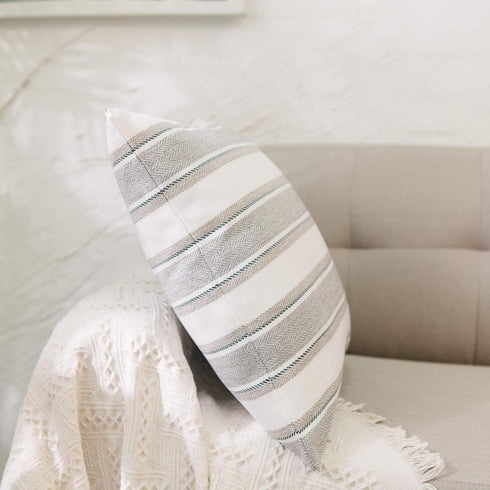 Stripe Throw Cushion Faux Linen Home Decorative Hand Made Pillow Case Cushion Cover for Naps, 24 x 24 inch, 2 Pieces...