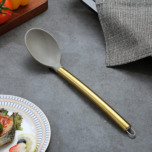 Gold Cooking Spoon, Berglander Non-stick Silicone Solid Serving Spoon Titanium Gold Plating handle, Basting Spoon, Spoon For Cooking, Kitchen Spoo...