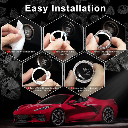 LivTee 2 PCS Crystal Double Rhinestone Car Engine Start Stop Decoration Ring, Bling Car Interior Accessories for Women, Push to Start Button Cover...