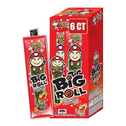 Big Roll Grilled Seaweed Snacks by Tao Kae Noi, Spicy Flavor Grilled Seaweed Rolls, Healthy Nori Sheet Rolls for Kids and Adults, Nori Snacks, 6 p...