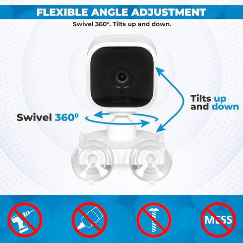 Blink Mini Compatible Secure Suction Mount Bracket with Dual Suction Cups Allows 360 Swivel – Affixes to Stainless Steel, Window Glass, Mirror and...
