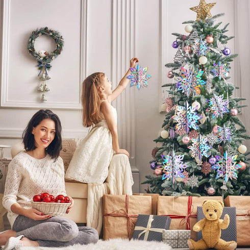 JULMELON 15Pcs Frozen 3D Hanging Snowflakes Decorations, Holographic Snowflakes Garland Silver Snowflakes for Winter Wonderland Decorations Frozen...