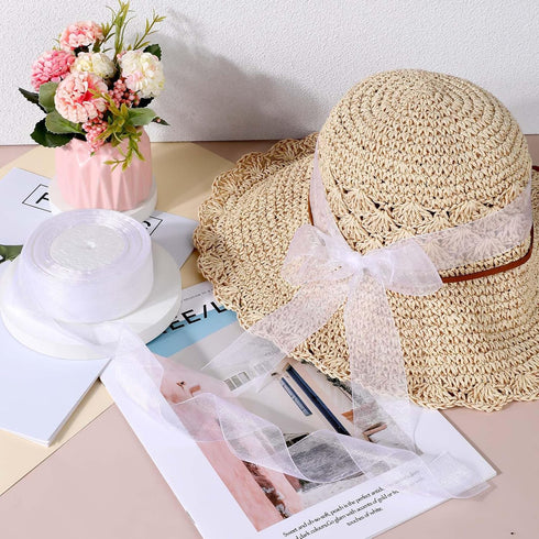 Organza Ribbon White Ribbon Sheer 1.5inch Chiffon Ribbon 50 Yards Tulle Ribbon Gift Wrapping Ribbon Crafts Flower Bouquet Ribbons for Wedding Deco...