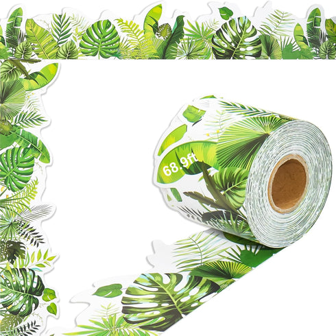 69 Ft Tropical Leaves Bulletin Board Borders, Two-Sided Spring Greenery Plant Border Trim Patterns Decoration, Border Trim Paper for School Classr...