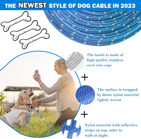 Dog Tie Out Cable 10ft/15ft/20ft/30ft Dog Runner for Yard and Outdoor with Swivel Hook Green/Blue/Purple Reflective Lead Dog Chains for Training M...