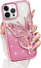 KANGHAR Compatible for iPhone 14 Pro Max Case 6.7 in, Clear Glitter Quicksand 3D Butterfly Bling Case for Women Girls Cute Gradient Sparkle Platin...