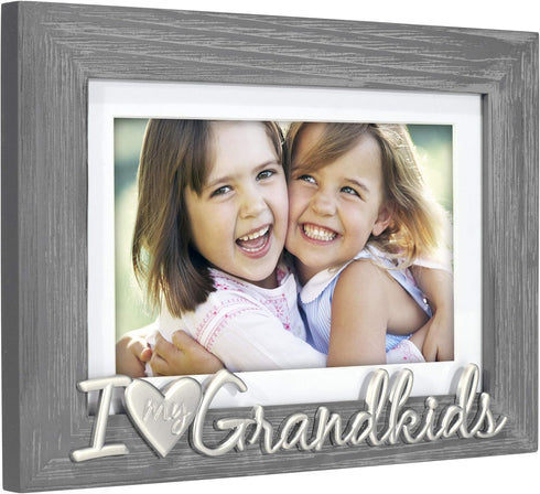 Malden International Designs 4x6 or 5x7 I Love My Grandkids Distressed Expressions Picture Frame Silver Finish Word Attachment Gray Textured Wood ...
