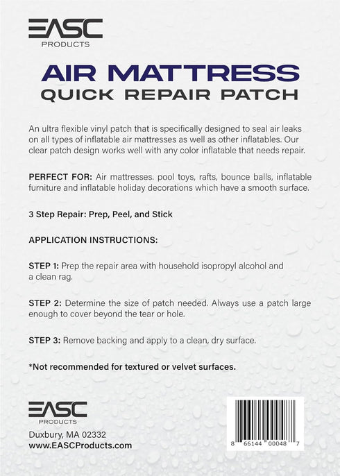 EASC Water Resistant Air Mattress Repair Patch - Repair Kit for Inflatable Boats, Tents, Pool Liners | Durable and Easy to Use, Clear...