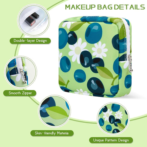 5.1" Small Makeup Bag for Purse, Nylon Mini Cosmetic Pouch Travel Make up Bags for Women Girls, Cute Preppy Toiletry Bag Coin Pouch Sanitary Napki...