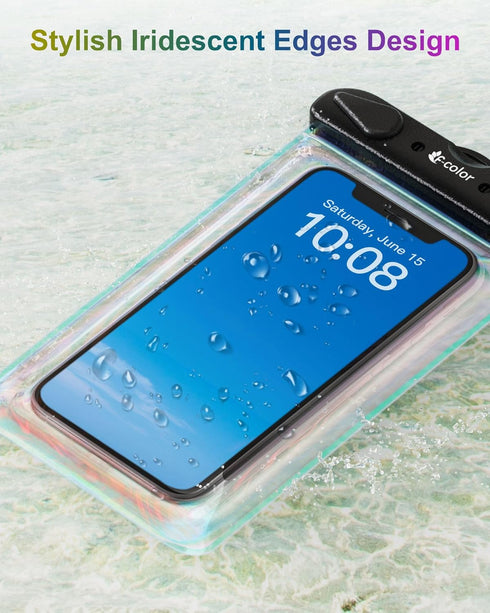 F-color Waterproof Phone Pouch - 2 Pack Iridescent Edges Phone Waterproof Pouch for iPhone 14 13 Pro Max Galaxy S24 Up to 7.2", IPX8 Waterproof Ph...