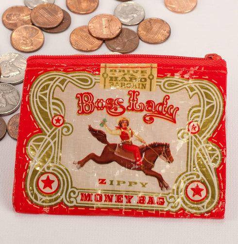 Blue Q Coin Purse, Boss Lady. Made from 95% recycled material, the ultimate little zipper bag to corral cash, credit cards, ear buds, gift cards, ...