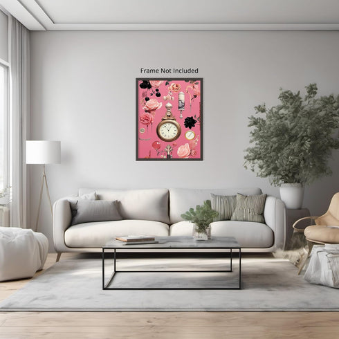 Posterizer 1 pcs-vintage watches , flowers-pink girly collage-Abstract & Modern Art-Floral & Botanical Art-Gift for Art Lovers- UNFRAMED Wall Art...