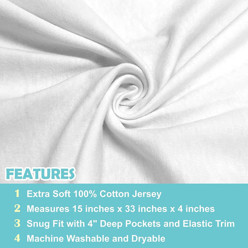 American Baby Company 15" x 33" Fitted Bassinet Sheet, 100% Natural Cotton Jersey Knit, White, Soft Breathable, for Boys and Girls, Pack of 2...
