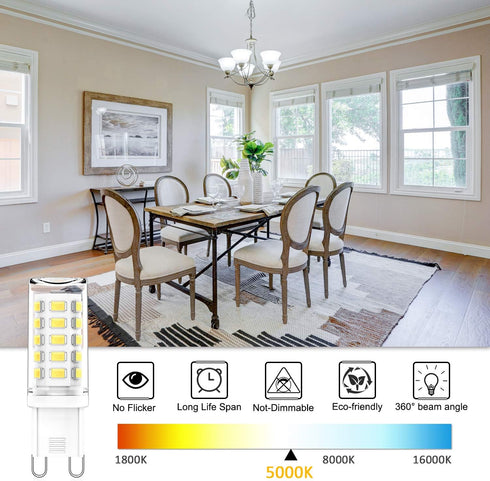 G9 LED Light Bulb 4W, 40 Watt G9 Halogen Equivalent, 6000K Daylight White, G9 Bi Pin Base Bulbs for Chandeliers, 360° Beam Angle, 120V, 370LM, CRI...