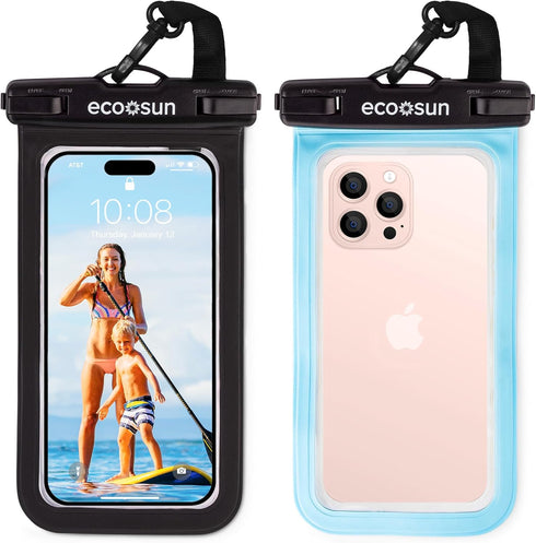 Waterproof Phone Pouch (2-Pack) — Designed in Hawaii — Case Fits All iPhones (incl. 15 Pro Max), Samsung Galaxy S24 & More Black/Blue...