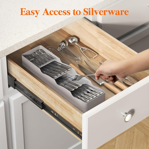 Lifewit Compact Flatware Drawer Organizer, Narrow Silverware Tray for Kitchen Drawers, Plastic Cutlery Holder for Spoons, Forks and Knives, Utensi...