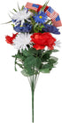 Admired By Nature 18 Stems Artificial Blooming Peony, Gerbera Daisy with Small American Flags, Fillers Mixed Flowers Bush for Memorial Day, Red/Bl...