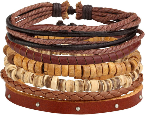 MILAKOO 26Pcs Black&Brown Braided Leather Bracelet for Men Women Cuff Beaded Bracelet Adjustable...