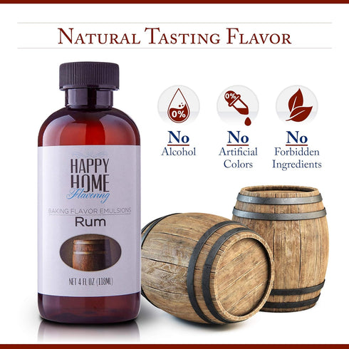 Happy Home Flavoring Imitation Rum Baking Flavor Emulsion - Certified Kosher, 4 oz....