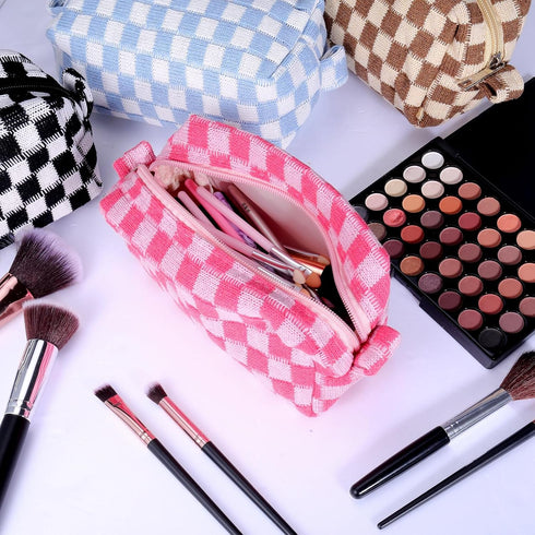 6 PCS Makeup Bag Pouch Checkered Makeup Bag Cosmetic Bag for Women Portable Zipper Make Up Pouch Travel Toiletry Bag Organizer Cute Makeup Brushes...