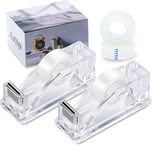 2-Piece Acrylic Tape Dispenser Desk - Durable, Stylish, and Versatile for Home, Office, or School - Fits Standard Tape Rolls - Desktop Convenience...