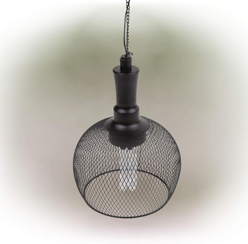 Alpine Corporation 10" Tall Hanging Solar Powered Outdoor Mesh Lantern with LED Lights, Black...