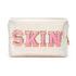 Y1tvei Preppy Patch SKIN Varsity Letter Cosmetic Toiletry Bag PU Leather Portable Makeup Bag Zipper Pouch Storage Purse Waterproof Organizer Gift ...