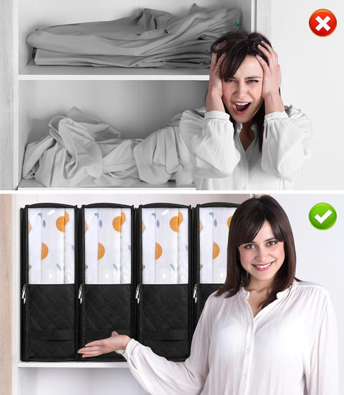 MISSLO Bed Sheet Organizers and Storage Queen/King Size Sheet Folder 4 Pack Linen Closet Organizer with Clear Window Blanket Storage Bags for Beds...