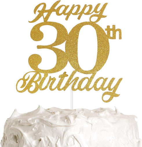 30th Birthday Cake Topper, 30th Happy Birthday Party Decoration with Premium Gold Glitter...