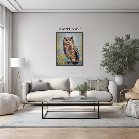 Posterizer 1 pcs- An owl on a tree with yellow flowers-Art for Animal Lovers-Floral Botanical Art - Gift for Men Women Teens-decor for Bedroom, Of...