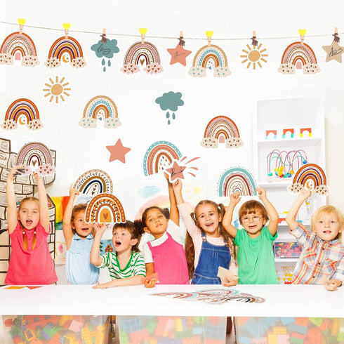 90 Pieces Rainbow Classroom Decor Rainbow Clouds Star Heart Sun Bulletin Board Birthday Party Baby Shower Decor for Bulletin Board Classroom Schoo...
