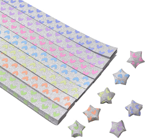 Star Paper Strips, 360pcs Glitter Luminous Lucky Star Origami Paper Folding Strips Peach Heart Four Leaf Grass Little Angel Pattern Crafts Folding...