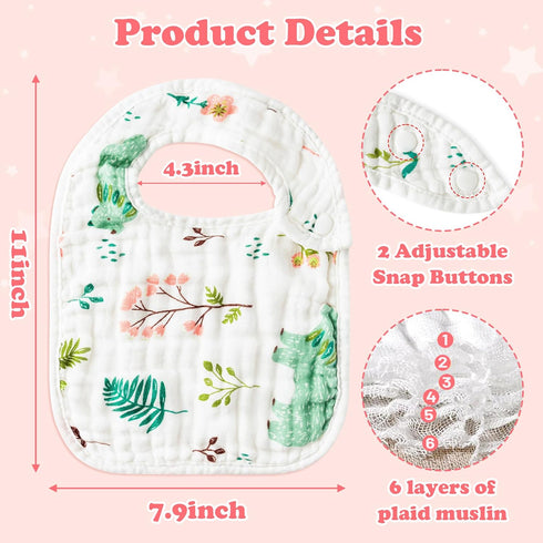 Zainpe 6Pcs Snap Muslin Cotton Baby Bibs Summer Cactus Patterns Infants Drooling Bib Soft Absorbent Adjustable Burp Cloths Feeding Bibs for Newbor...